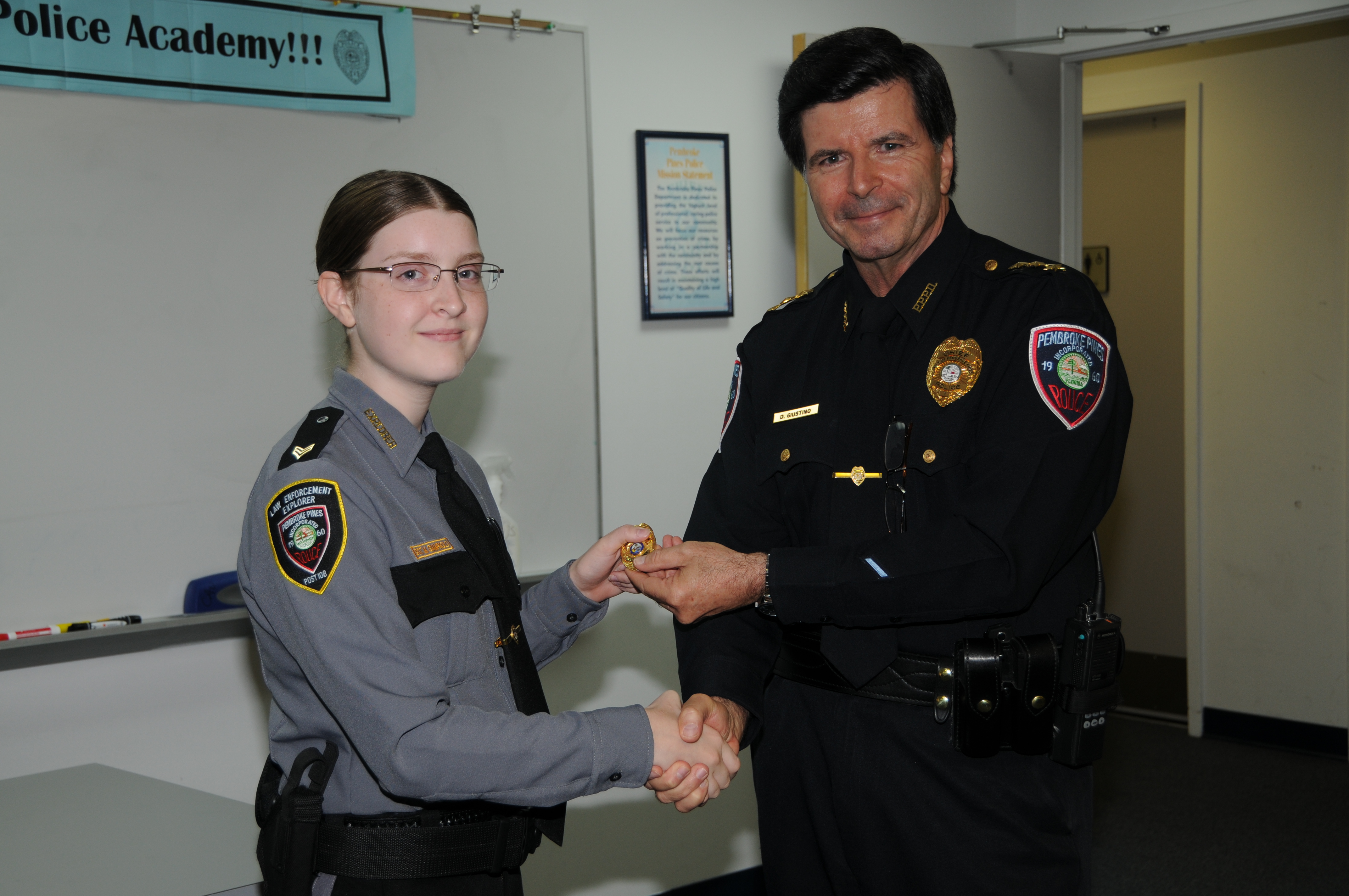 Explorer Giampaolo and Police Chief at a promotion ceremony